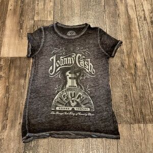 New, Johnny Cash Sun Record Company black burnout logo graphic t-shirt. Sz M